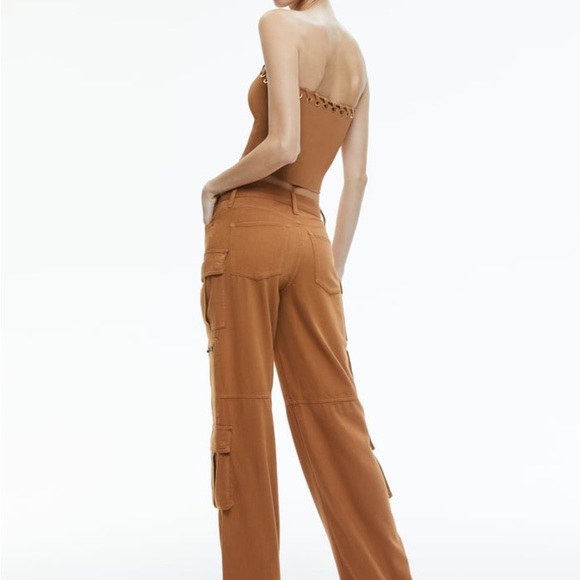 Alice + Olivia Cargo Pants Women’s Size 30 Camel Khaki Wide Leg Cay Baggy NWT - Picture 3 of 8